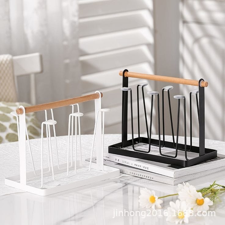 Porta Vasos y Tazas con Acabado Elegante y 6 Varillas - Blanco y Negro