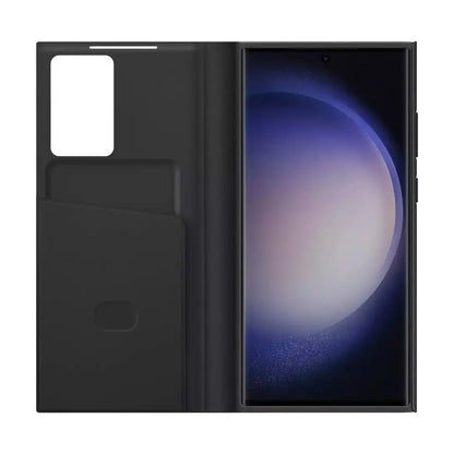 Case Flip Cover Samsung Smart View para Galaxy S23 Ultra Original en Negro.