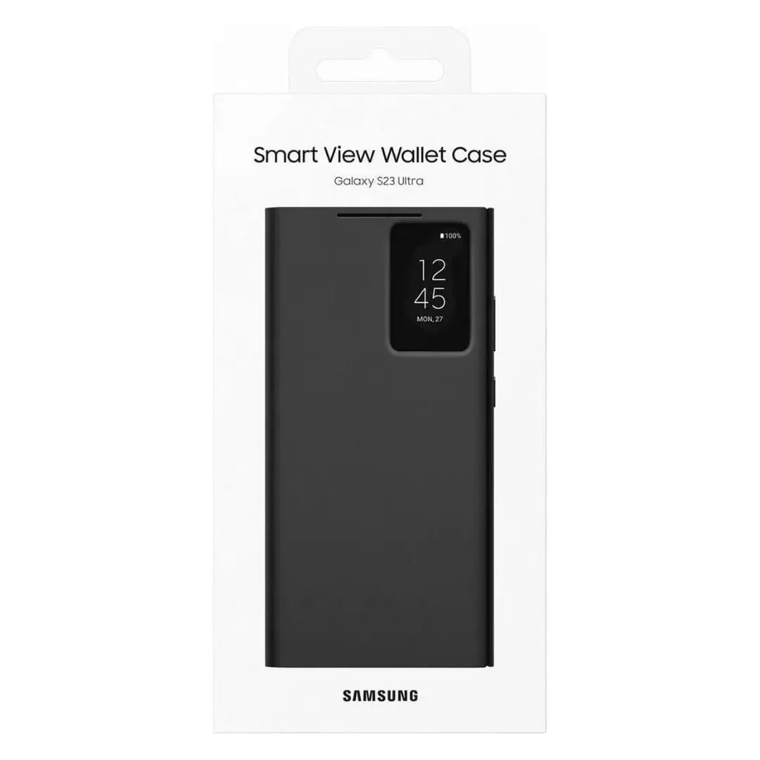Case Flip Cover Samsung Smart View para Galaxy S23 Ultra Original en Negro.