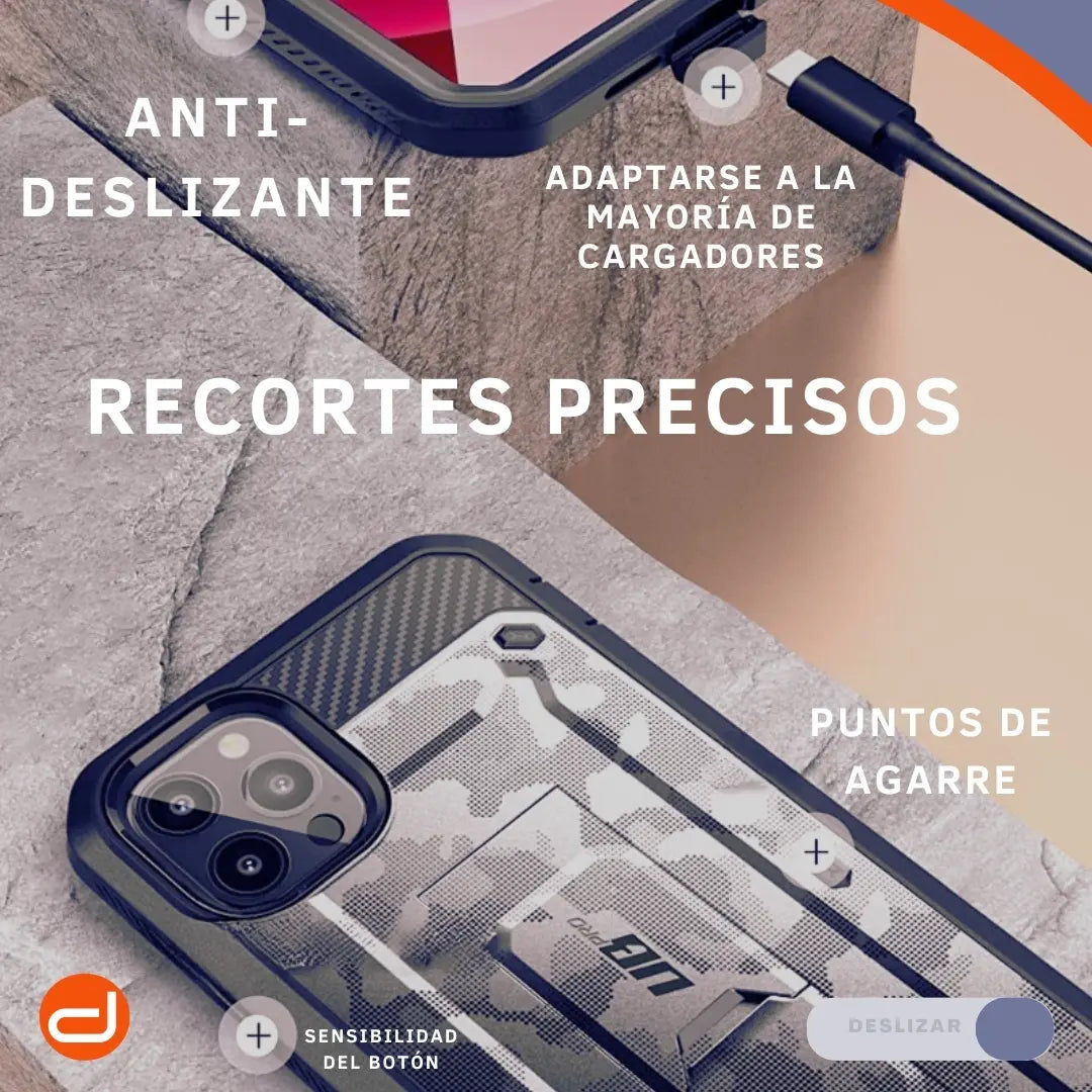 Case Supcase Para iPhone 13 Pro Max  Protector 360° Funda Camo Gris