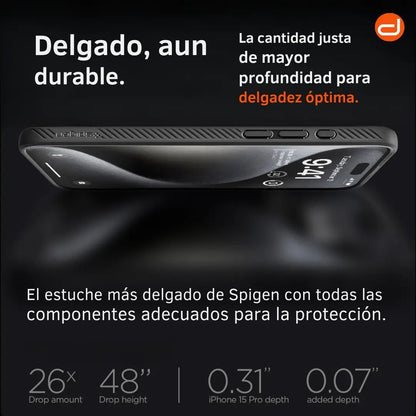 Case Spigen Liquid Air Negro Mate para iPhone 15 Pro Max 6.7 - Funda Estuche Militarizado