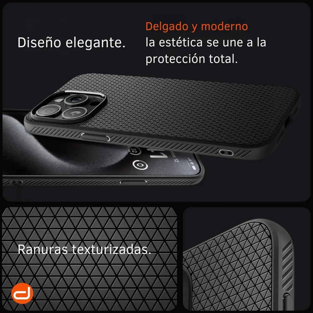 Case Spigen Liquid Air Negro Mate para iPhone 15 Pro Max 6.7 - Funda Estuche Militarizado