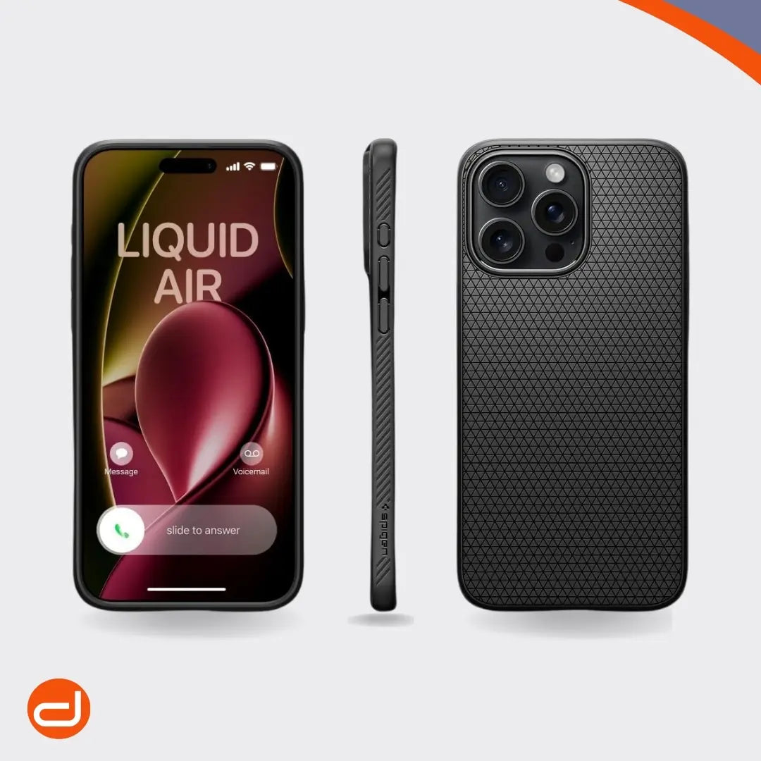 Case Spigen Liquid Air Negro Mate para iPhone 15 Pro Max 6.7 - Funda Estuche Militarizado