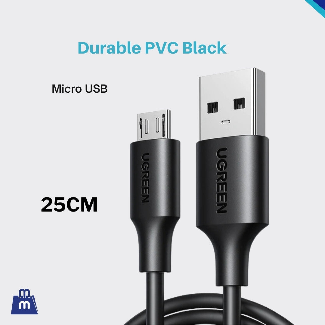 Cable Micro USB 3A Ugreen  de Carga Rápida 25cm. para Samsung, Xiaomi y HTC - Negro