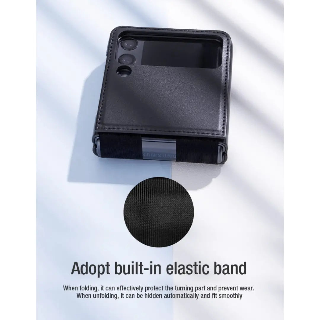 Funda de Cuero Vegano Nillkin Qin con Parante para Galaxy Z Flip 4 (2022) - Color Negro