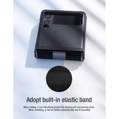 Funda de Cuero Vegano Nillkin Qin con Parante para Galaxy Z Flip 4 (2022) - Color Negro