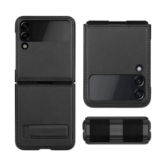 Funda de Cuero Vegano Nillkin Qin con Parante para Galaxy Z Flip 3 (2021) - Color Negro