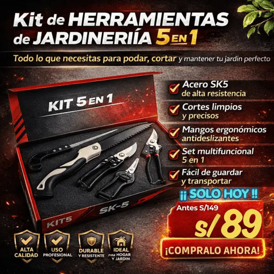Kit de Herramientas de Jardinería 5 en 1 en Acero