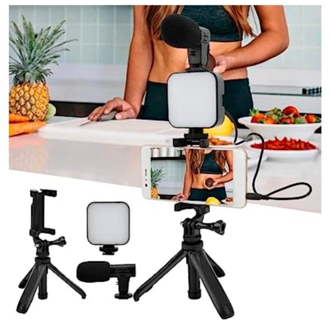 Kit de Grabación Profesional con Micrófono, Luz LED y Trípode - Ideal para Creadores de Contenido