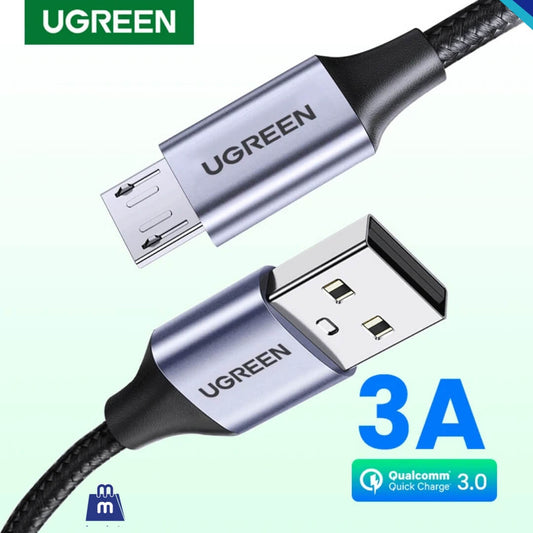 Ugreen Cable Micro USB 3A de Carga Rápida 25cm. para Samsung, Xiaomi y HTC - Nylon Resistente y Duradero