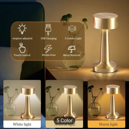 Lámpara LED Recargable Touch de Acero Inoxidable para Decoración - 3 Niveles de Luz