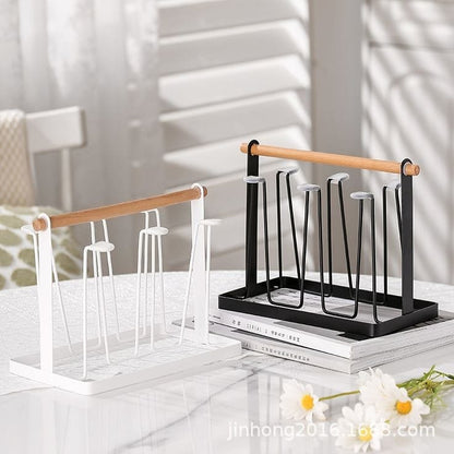 Porta Vasos y Tazas con Acabado Elegante y 6 Varillas - Blanco y Negro