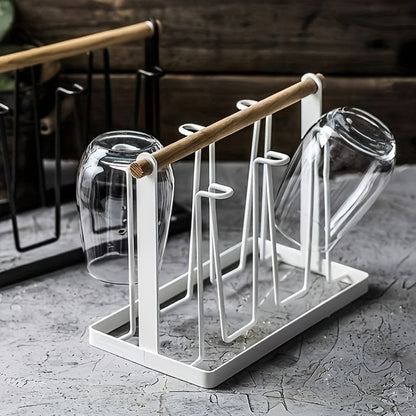 Porta Vasos y Tazas con Acabado Elegante y 6 Varillas - Blanco y Negro