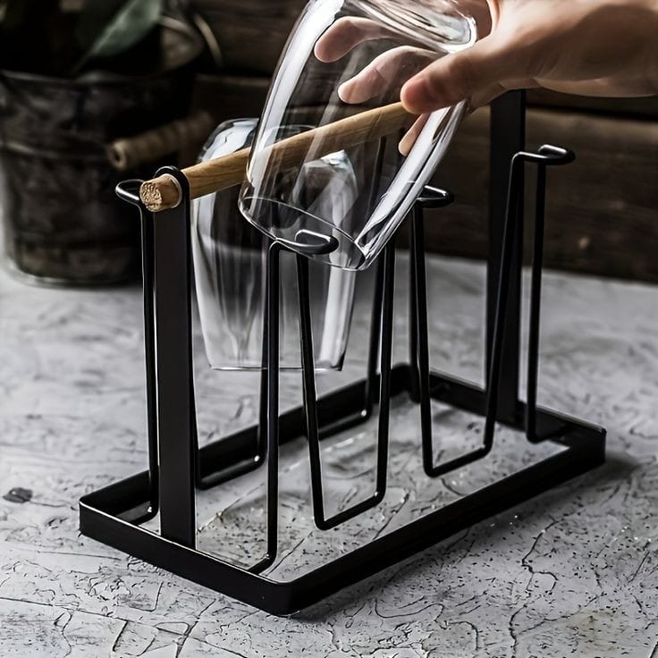 Porta Vasos y Tazas con Acabado Elegante y 6 Varillas - Blanco y Negro